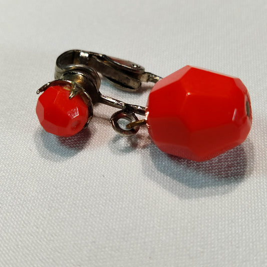 1960's Red Bead Dangle Clip Earrings