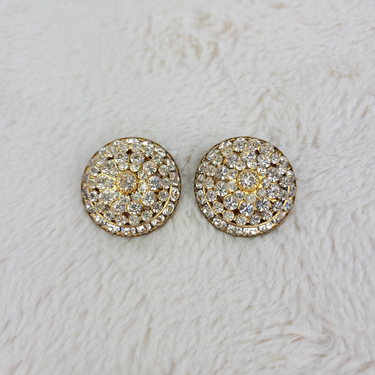 1950's Gold Tone and Rhinestone Circular Clip Earrings