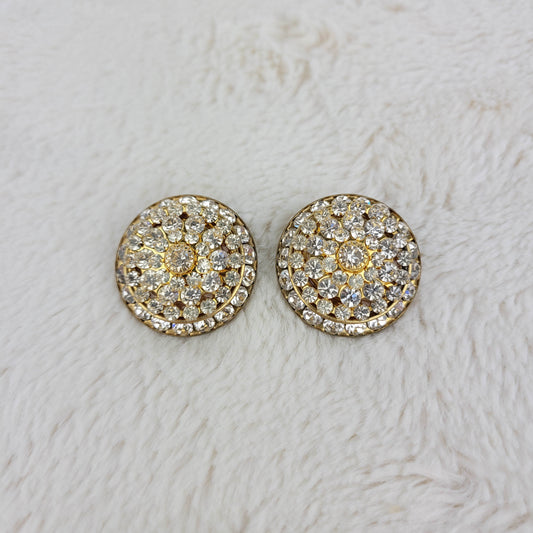 1950's Gold Tone and Rhinestone Circular Clip Earrings