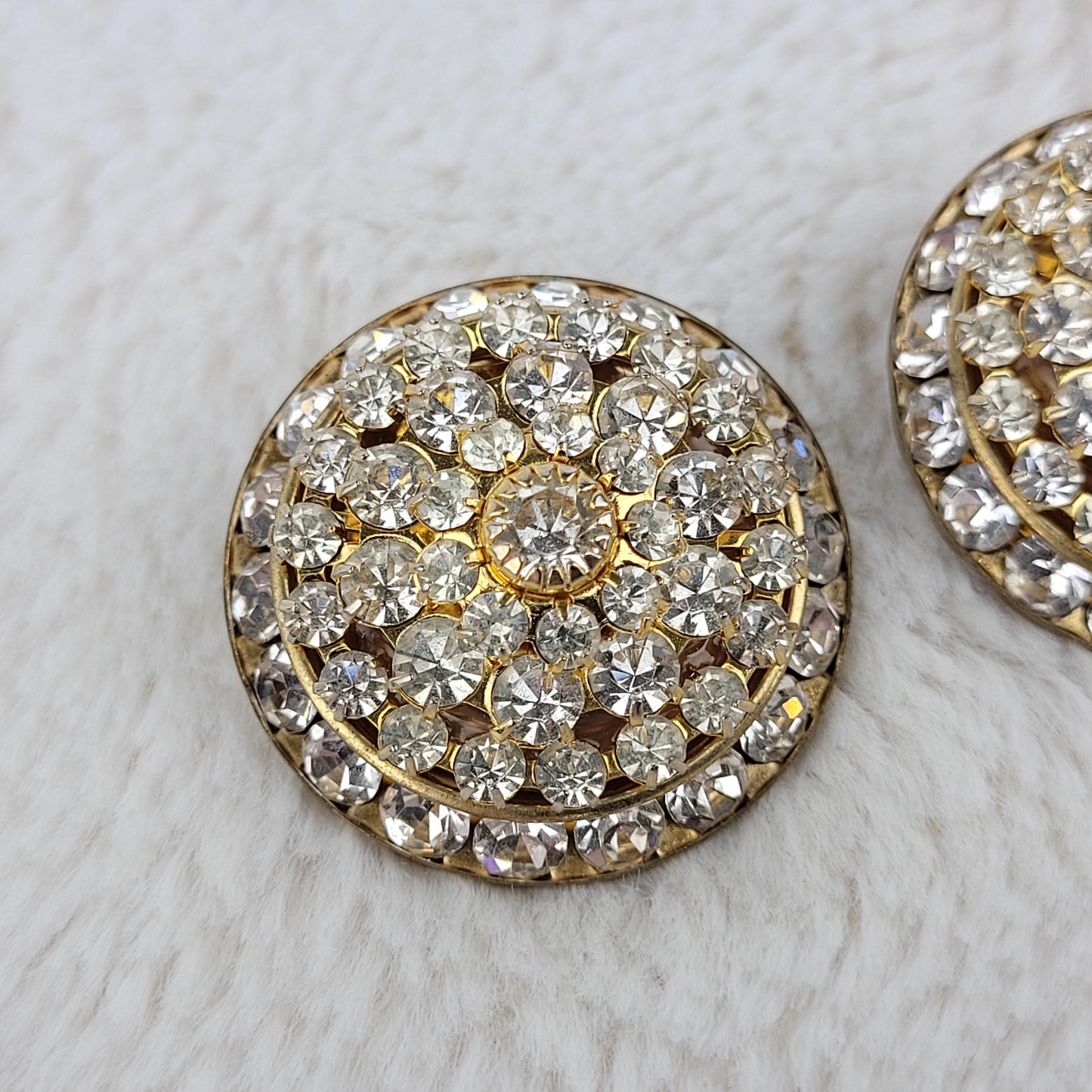 1950's Gold Tone and Rhinestone Circular Clip Earrings