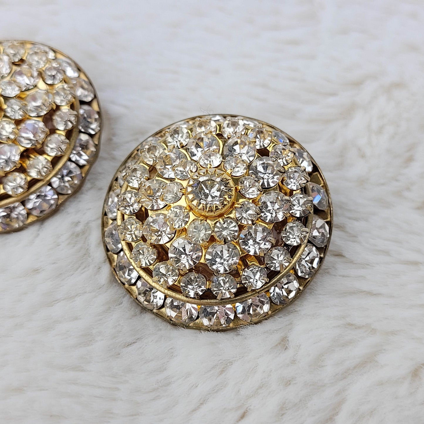 1950's Gold Tone and Rhinestone Circular Clip Earrings