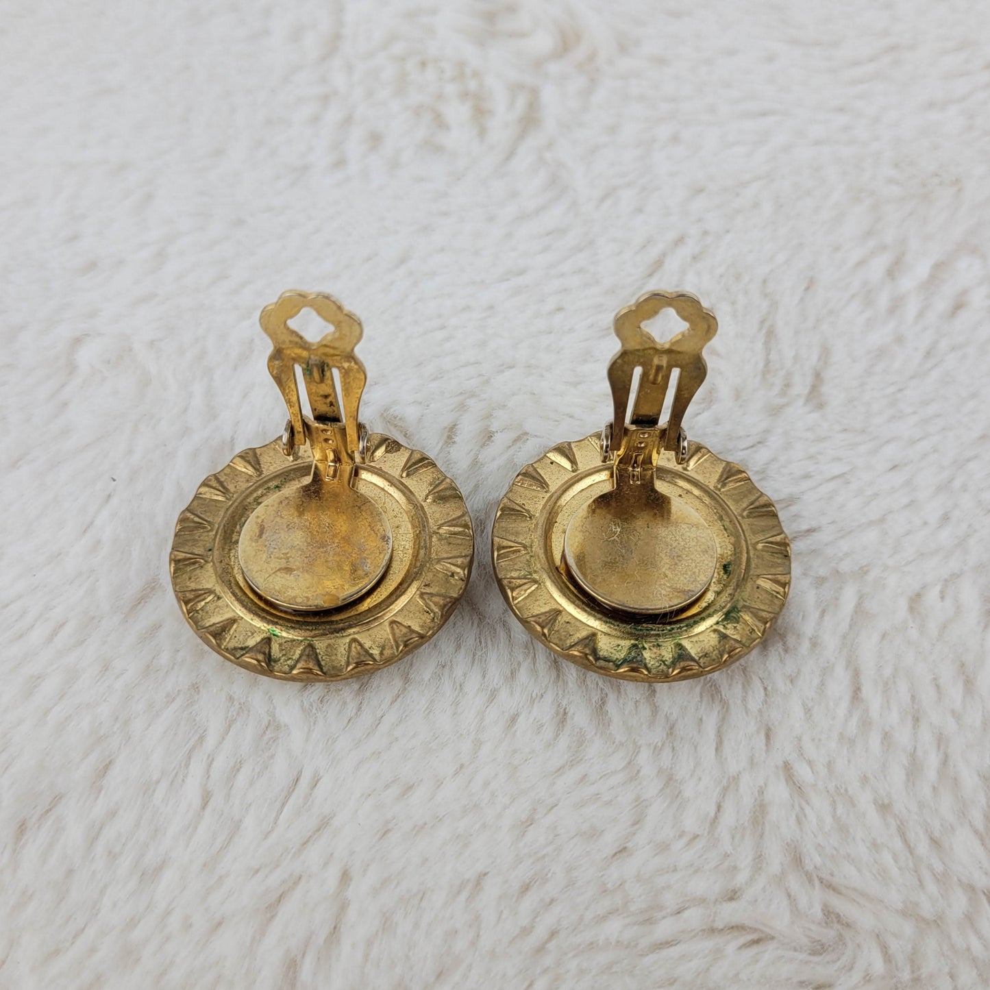 1950's Gold Tone and Rhinestone Circular Clip Earrings