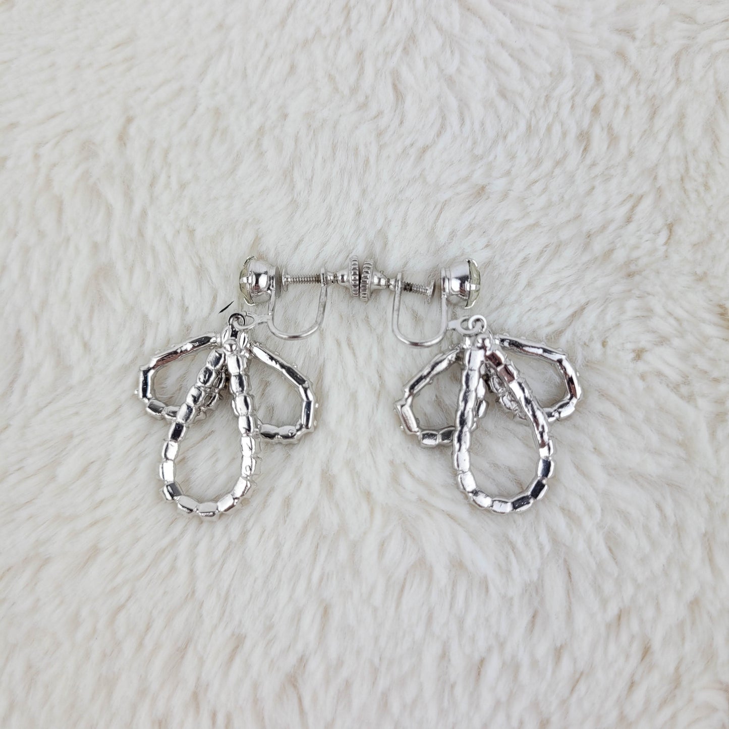 1950 Clear Rhinestone Loop Dangle Screwback Earrings