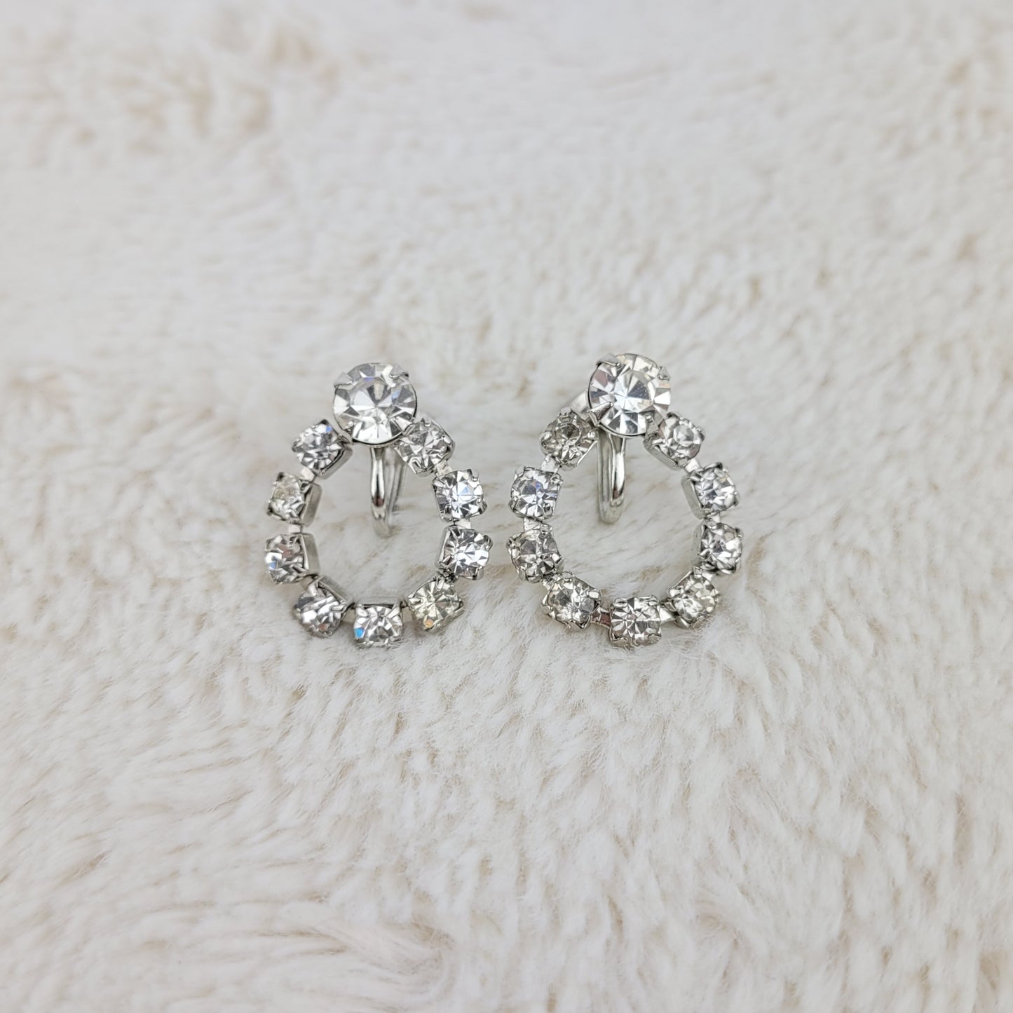 1950's Clear Rhinestone Dangle Loop Earrings