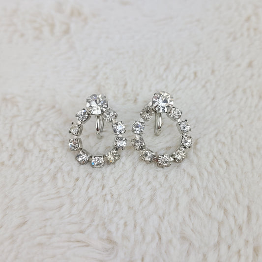 1950's Clear Rhinestone Dangle Loop Earrings