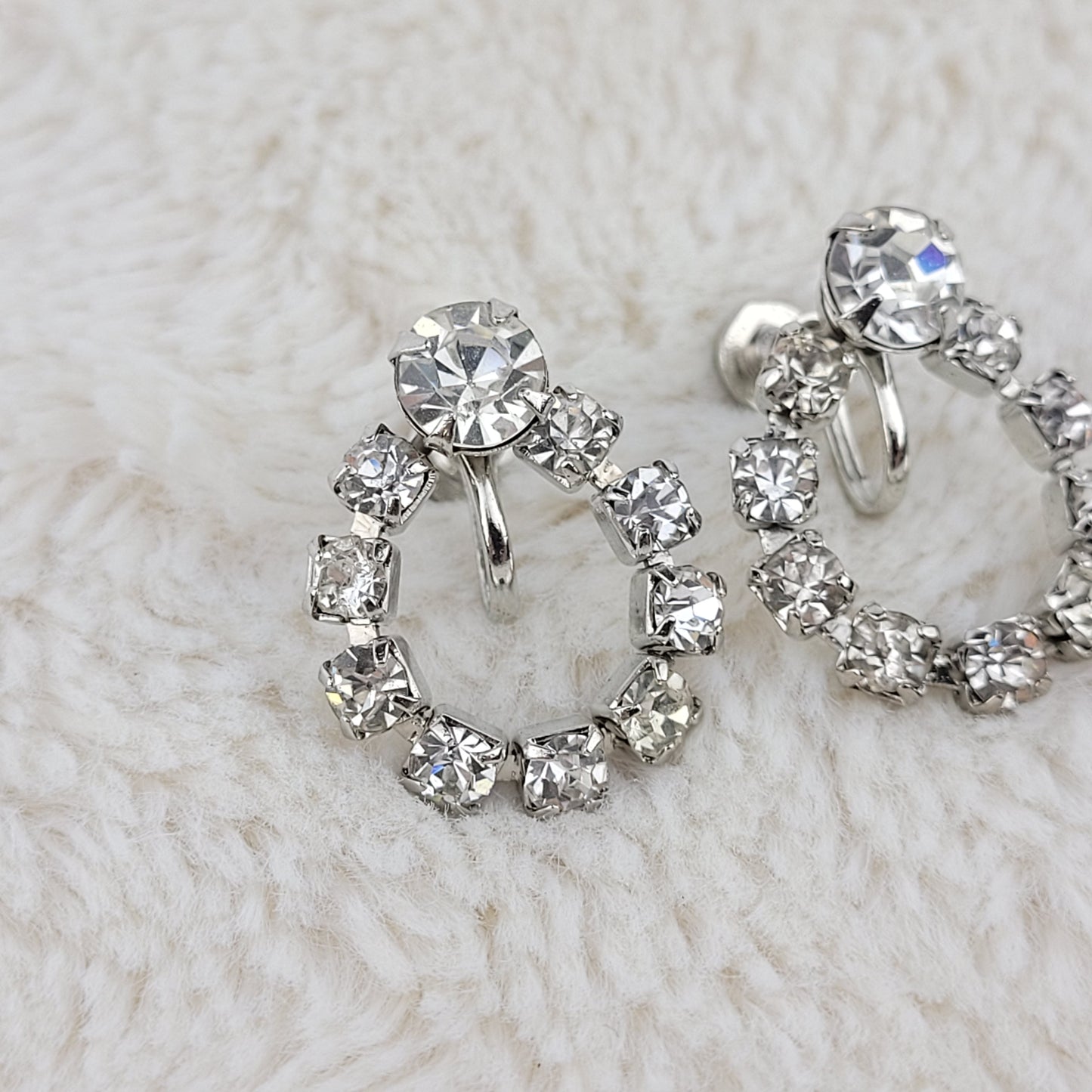 1950's Clear Rhinestone Dangle Loop Earrings