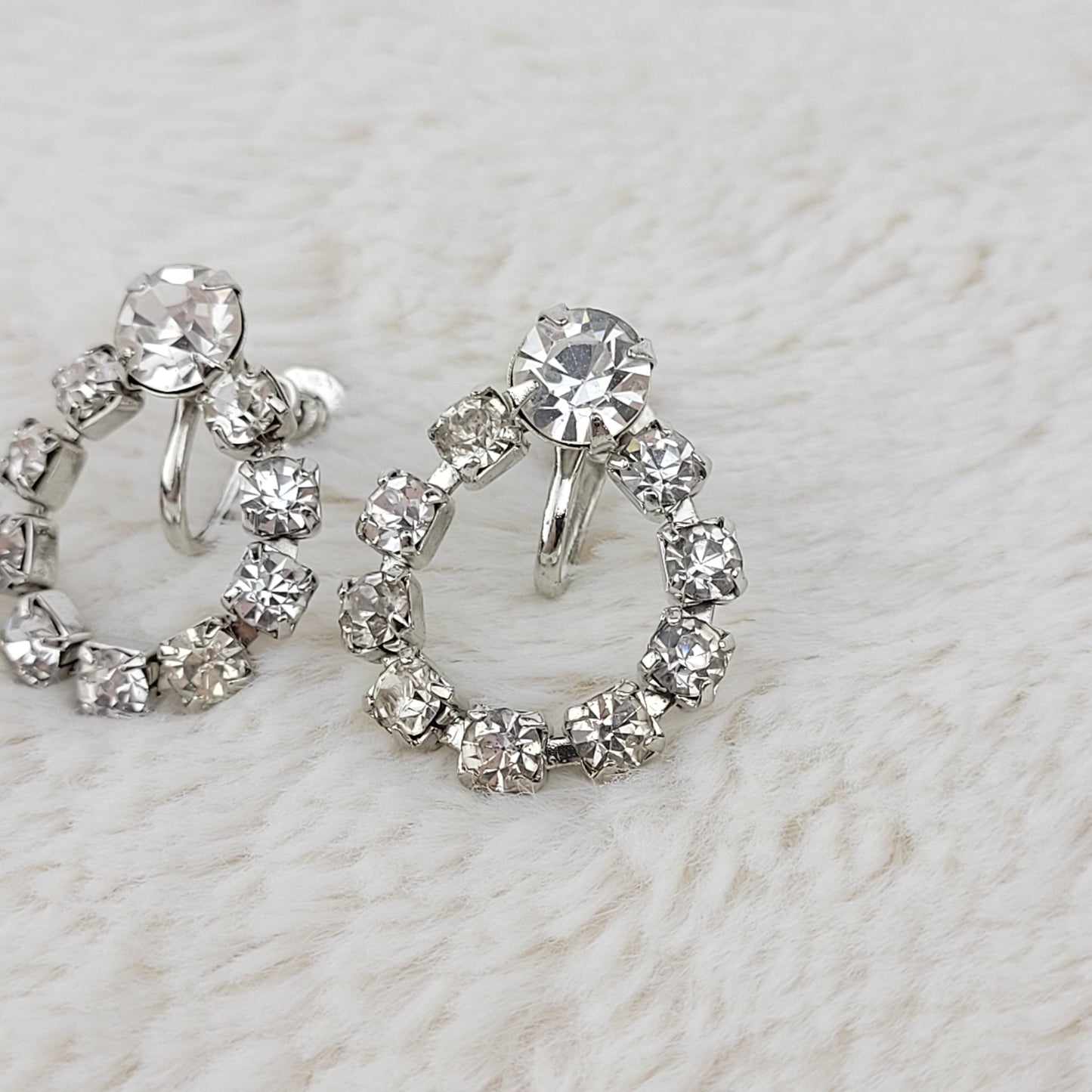 1950's Clear Rhinestone Dangle Loop Earrings