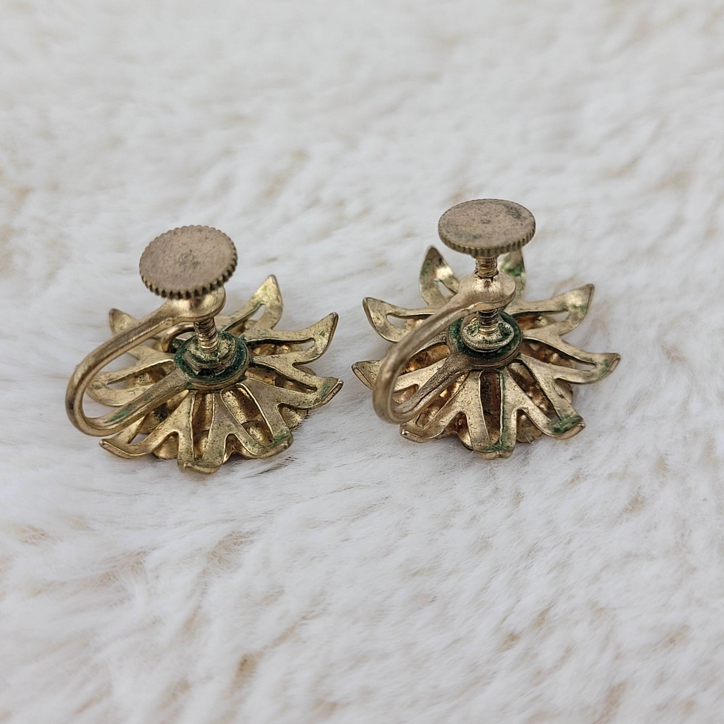 1940's Green and Clear Rhinestone Starburst Earrings