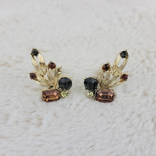 1950's Root Beer Rhinestone Clip Earrings by Coro