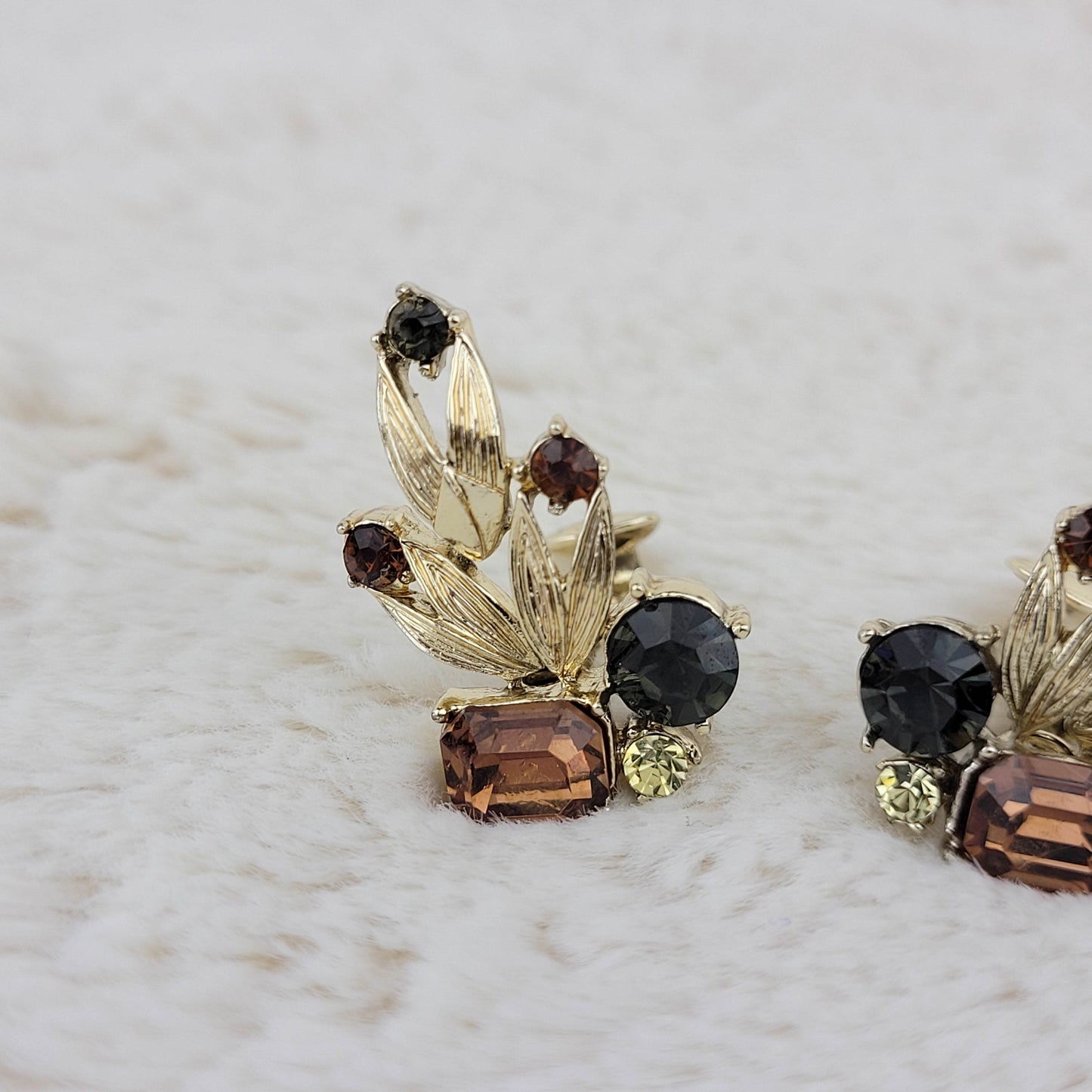 1950's Root Beer Rhinestone Clip Earrings by Coro