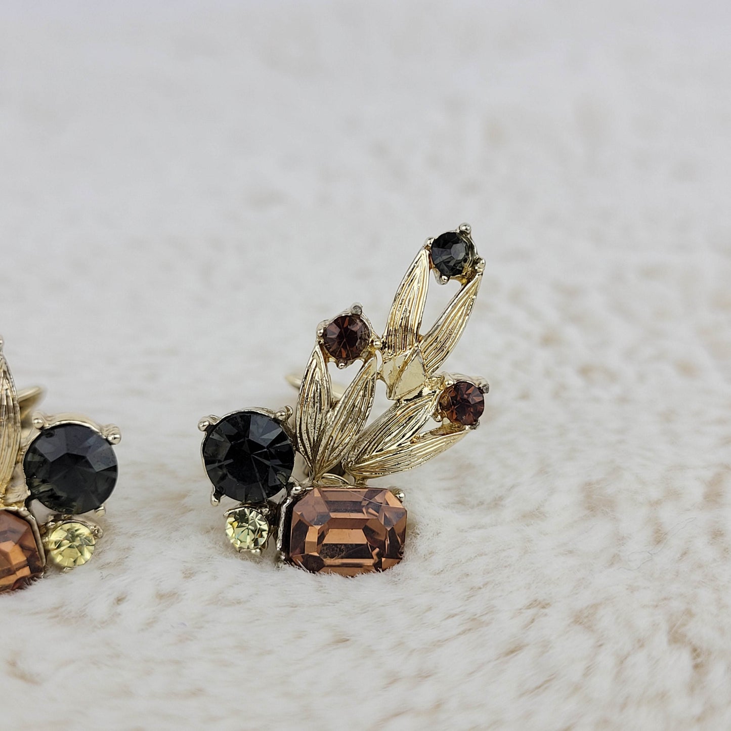 1950's Root Beer Rhinestone Clip Earrings by Coro