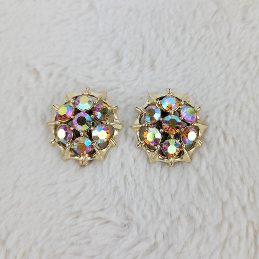 1950's Aurora Borealis Circular Clip Earrings