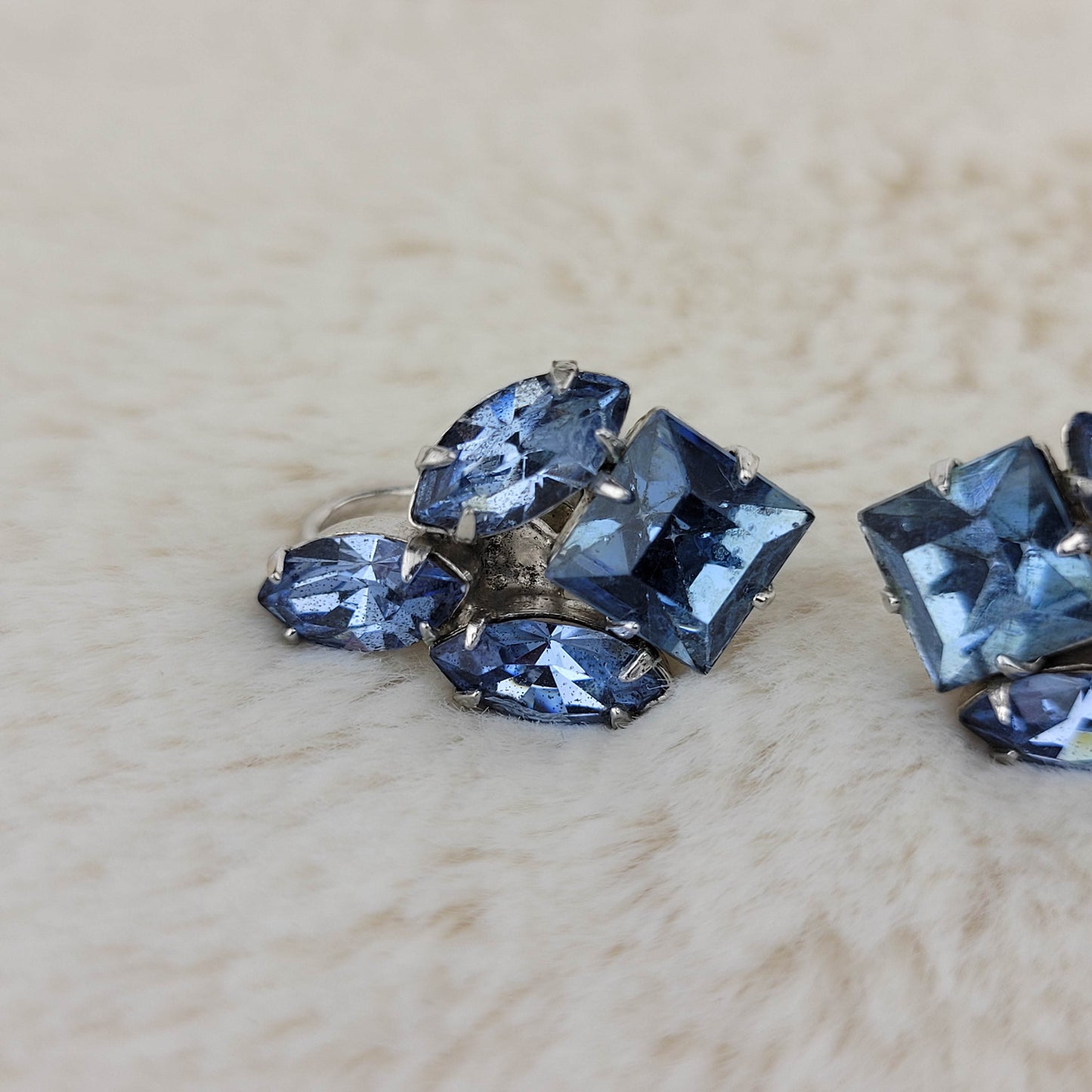 1960's Light Blue Rhinestone Cluster Earrings