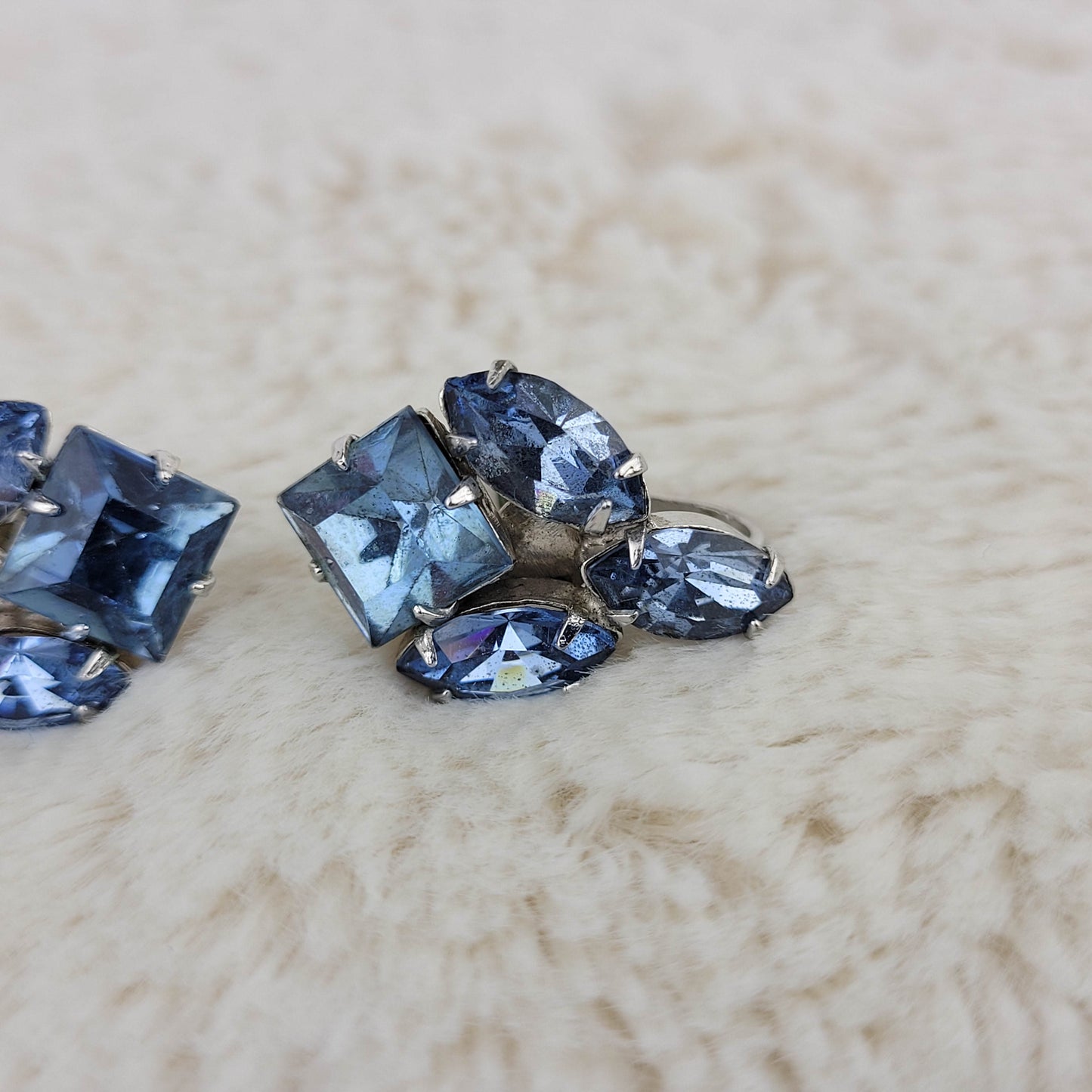 1960's Light Blue Rhinestone Cluster Earrings