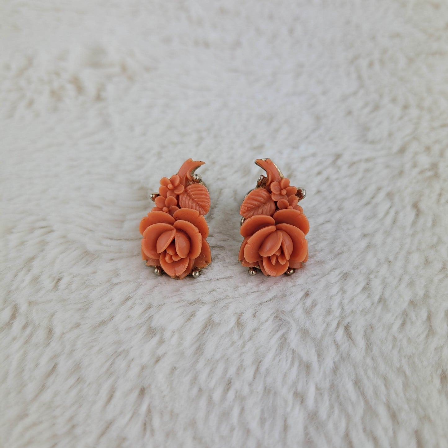 1950's Bakelite Rose Clip Earrings by Coro