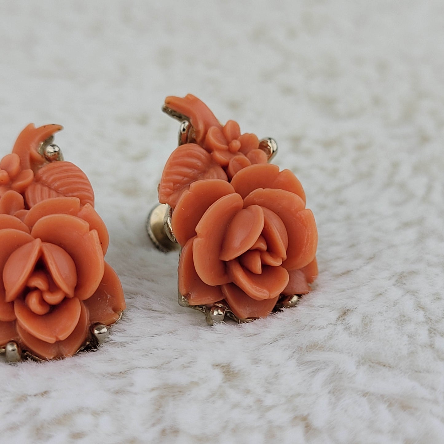 1950's Bakelite Rose Clip Earrings by Coro