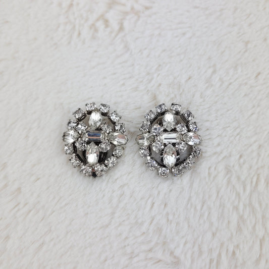 1950's Clear Rhinestone Circular Cluster Earrings