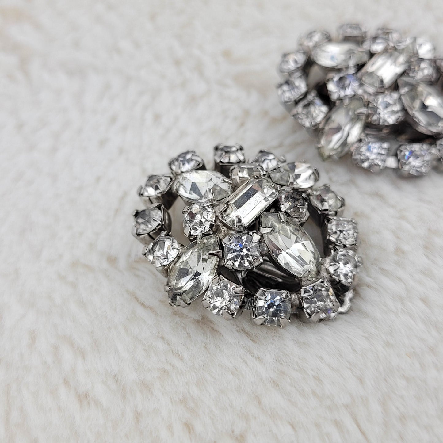 1950's Clear Rhinestone Circular Cluster Earrings