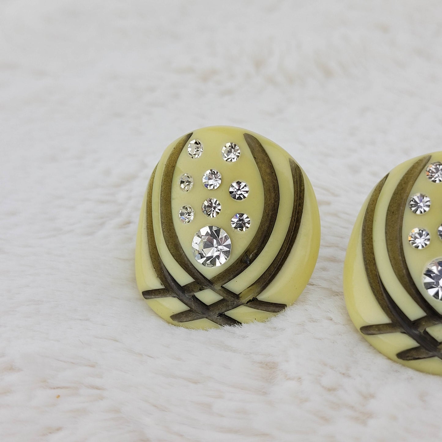 1940's Yellow Lucite and Clear Rhinestone Clip Earrings