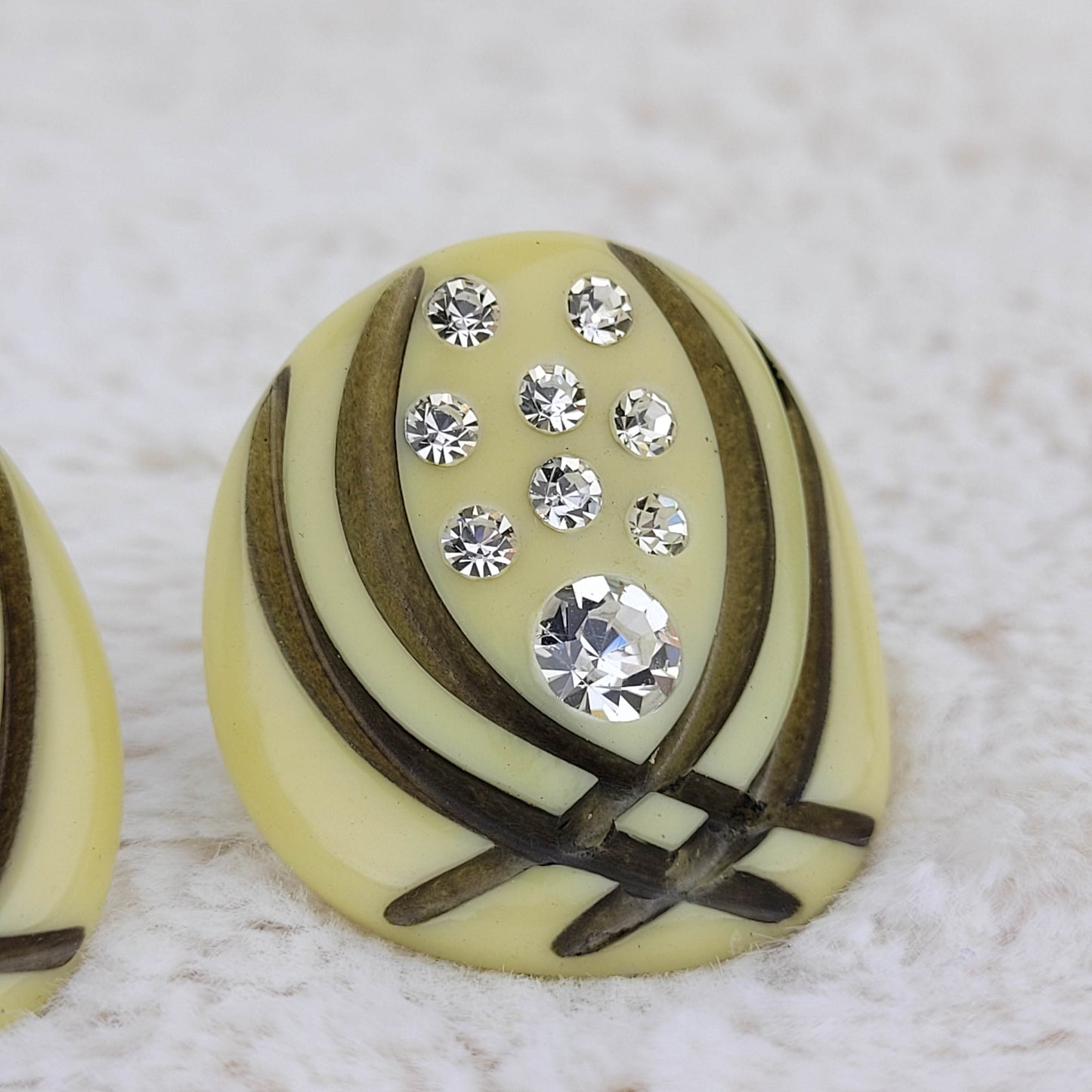 1940's Yellow Lucite and Clear Rhinestone Clip Earrings