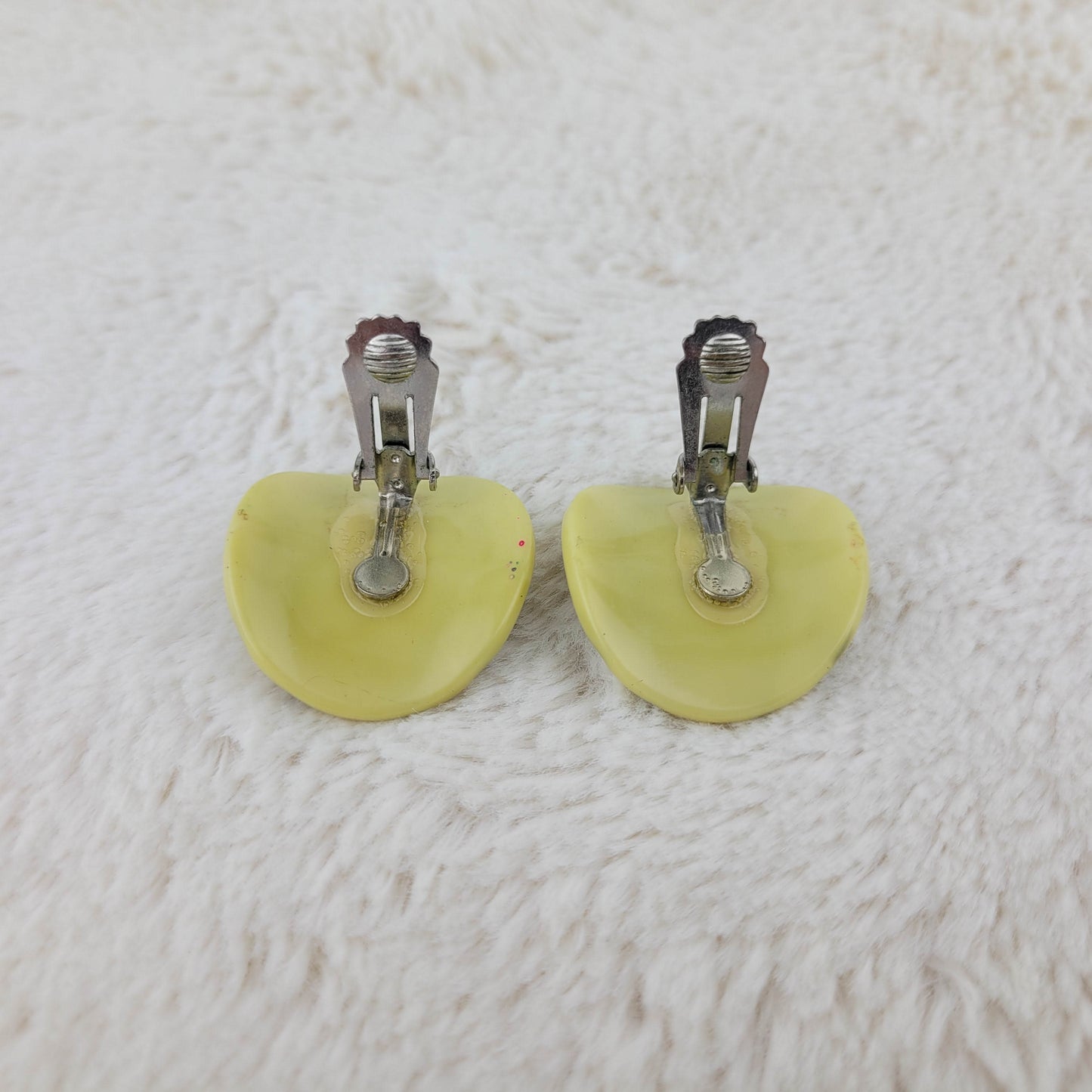 1940's Yellow Lucite and Clear Rhinestone Clip Earrings