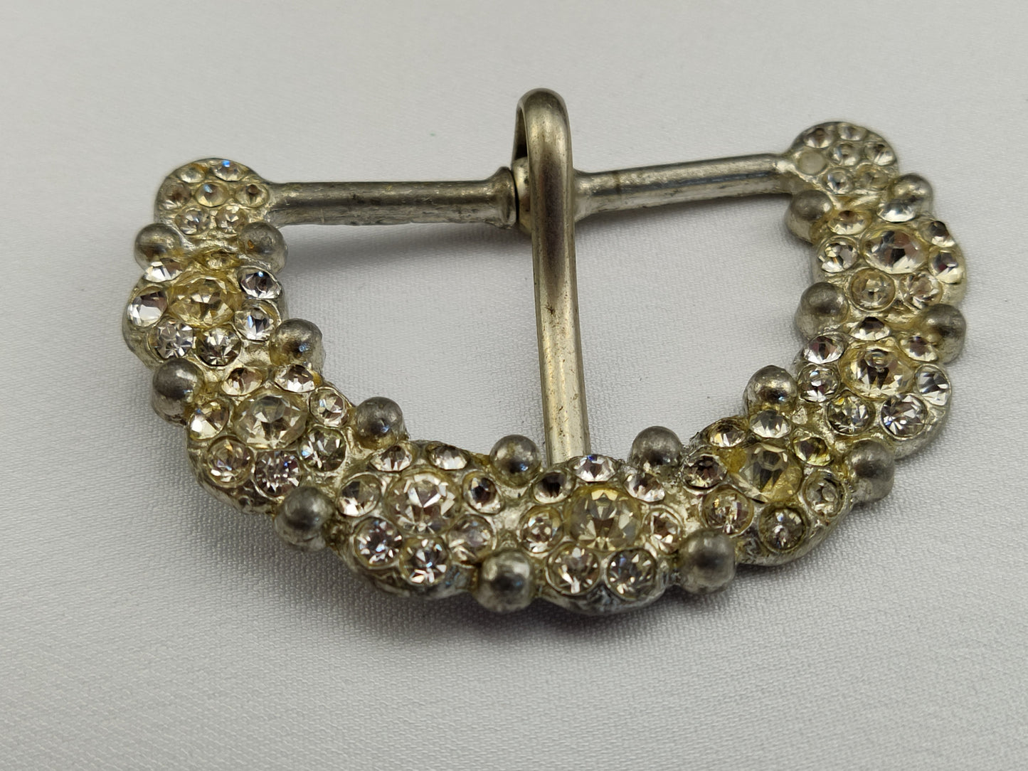 1920's Silver Metal and Rhinestones Belt Buckle