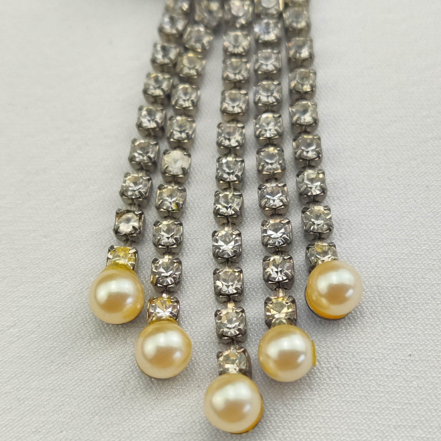 1940's Pearl and Clear Rhinestone Waterfall Dangle Pendant