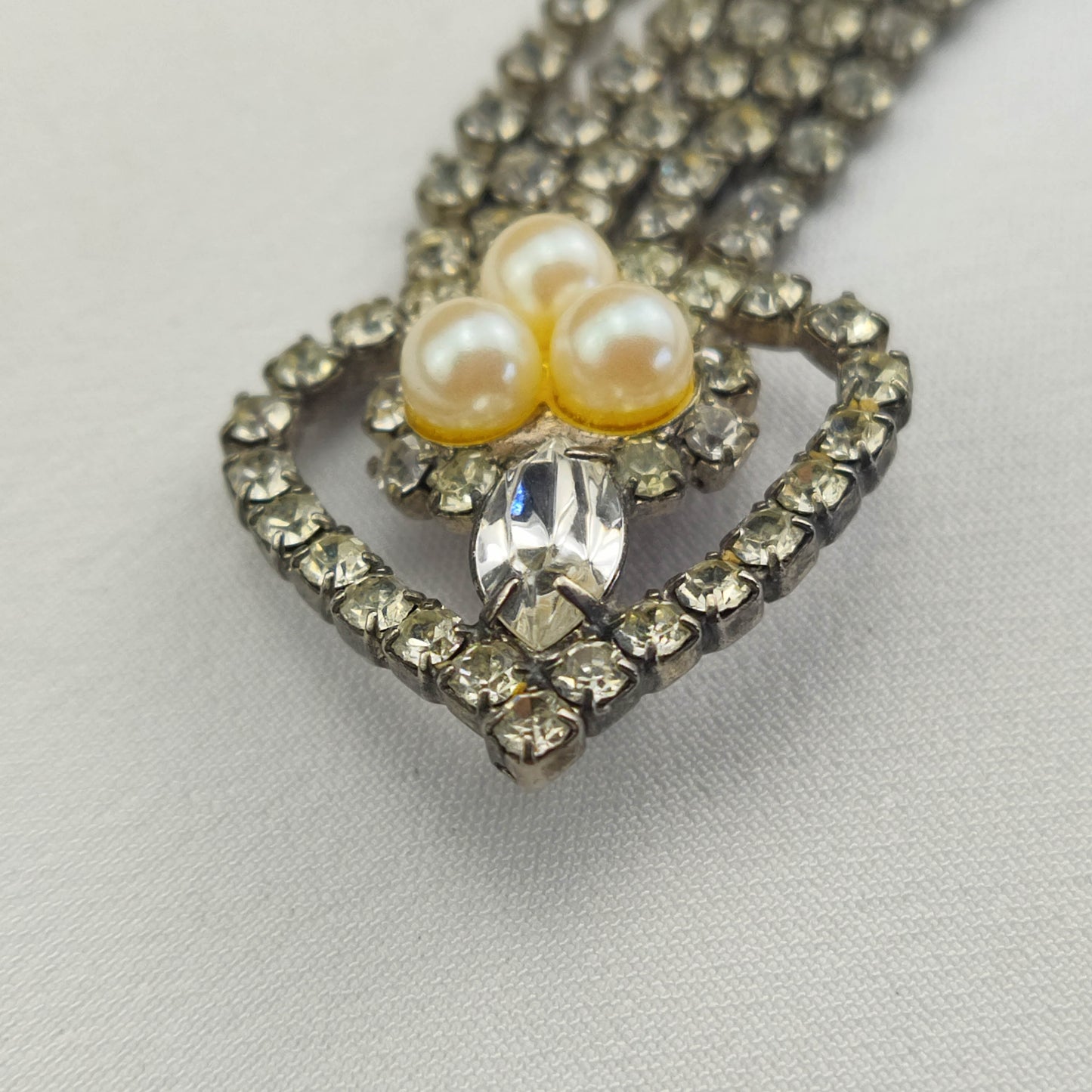 1940's Pearl and Clear Rhinestone Waterfall Dangle Pendant