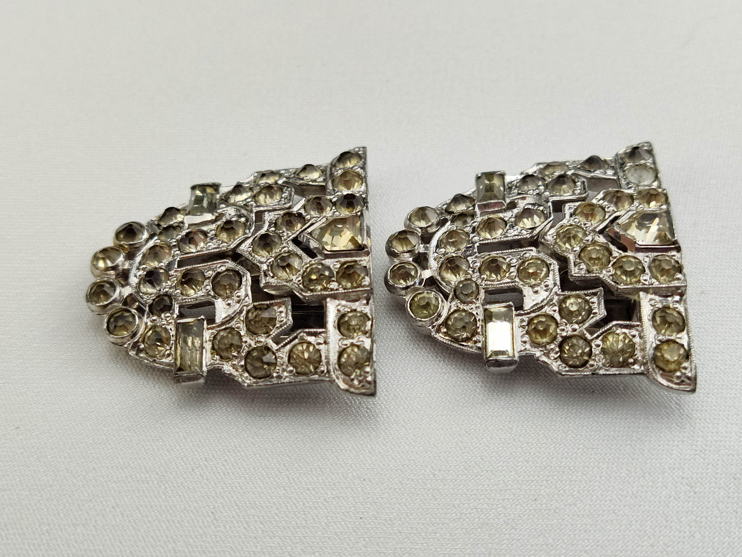 1920's Rhinestone and Pot Metal Matching Fur Clips