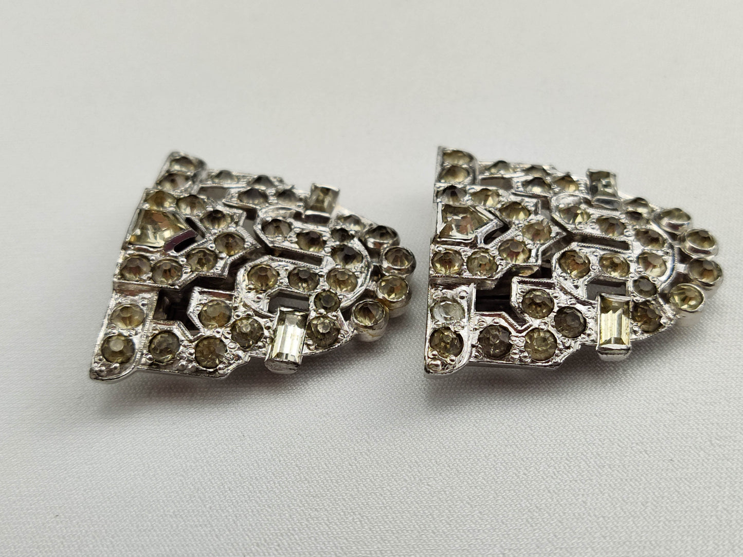 1920's Rhinestone and Pot Metal Matching Fur Clips