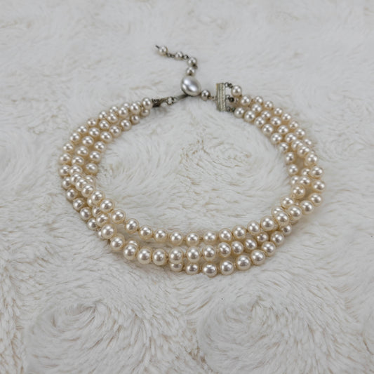 1940's Cosmetic Pearl Three Strand Necklace from Japan