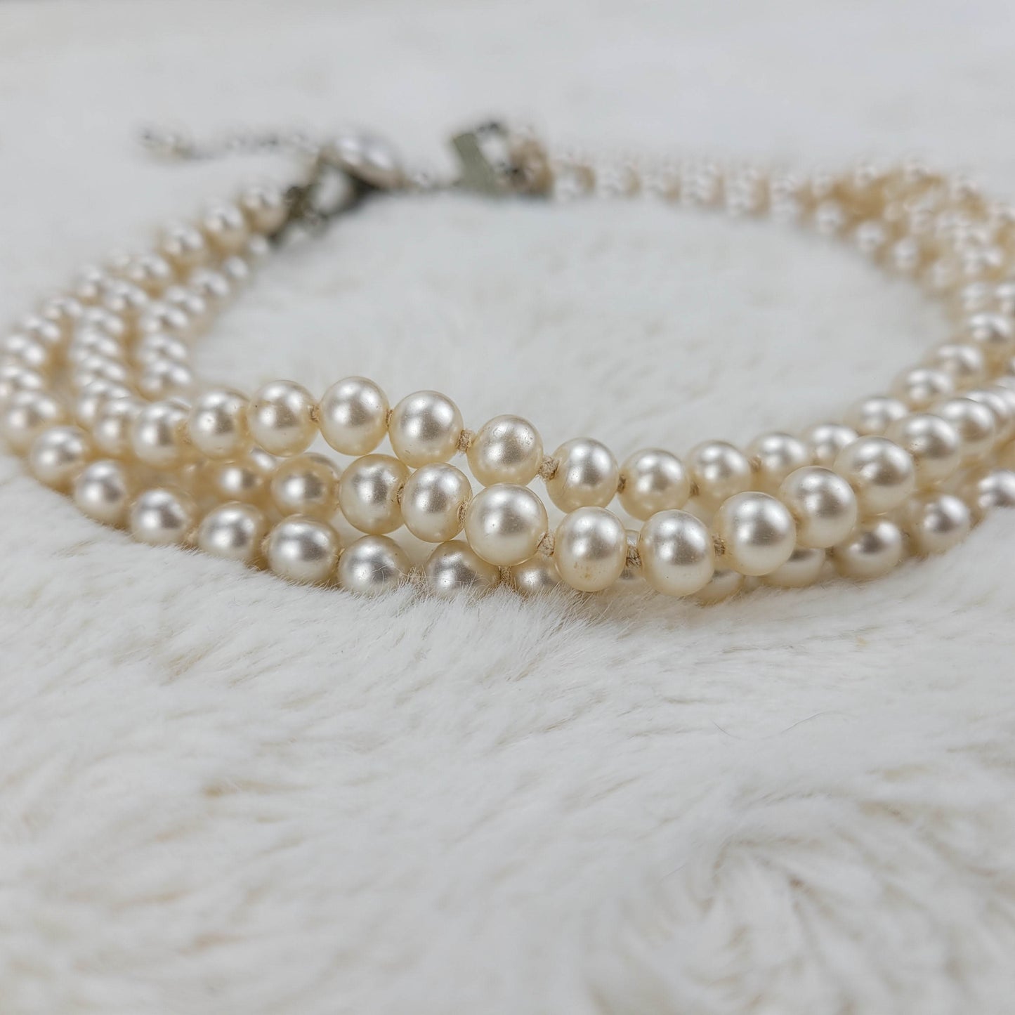 1940's Cosmetic Pearl Three Strand Necklace from Japan