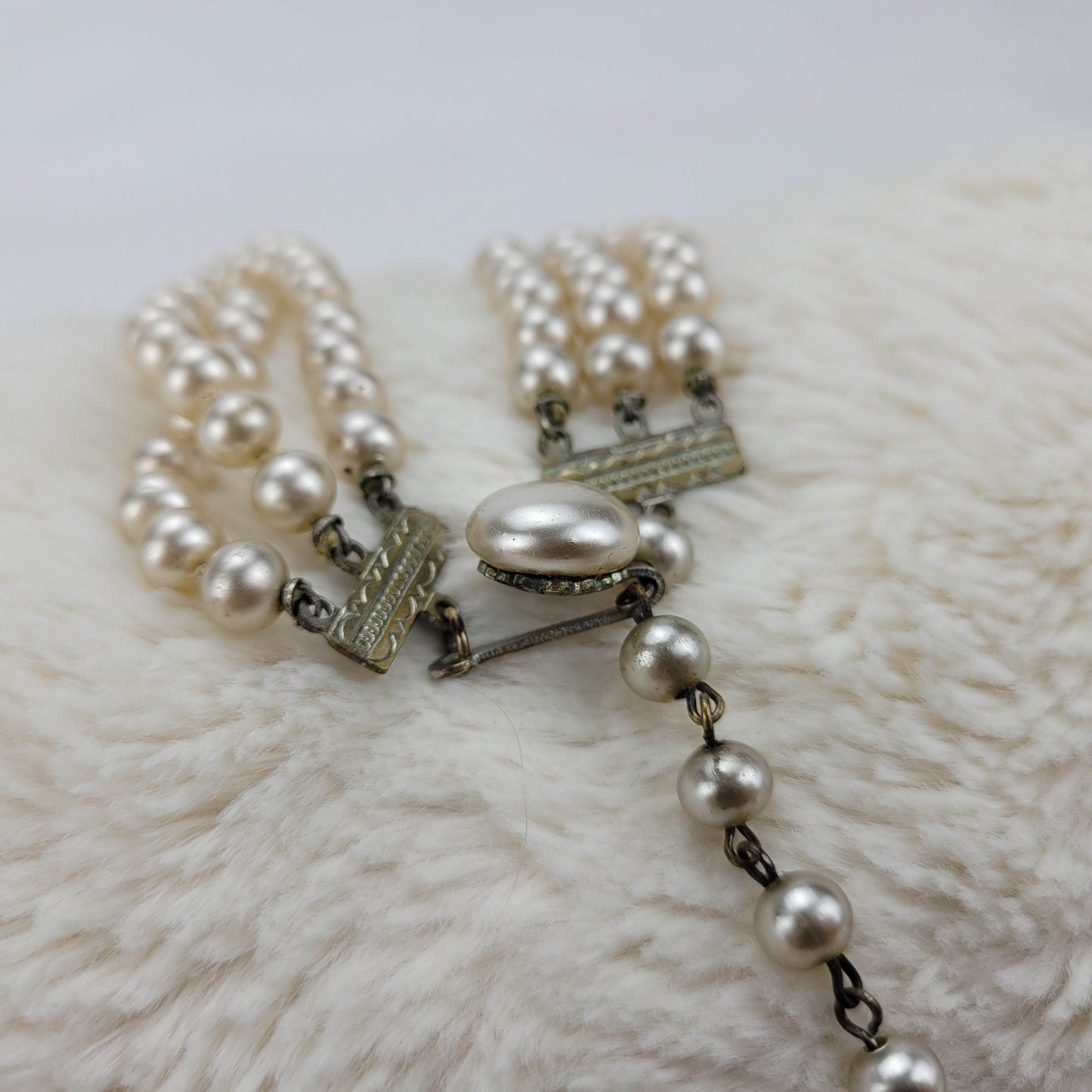 1940's Cosmetic Pearl Three Strand Necklace from Japan