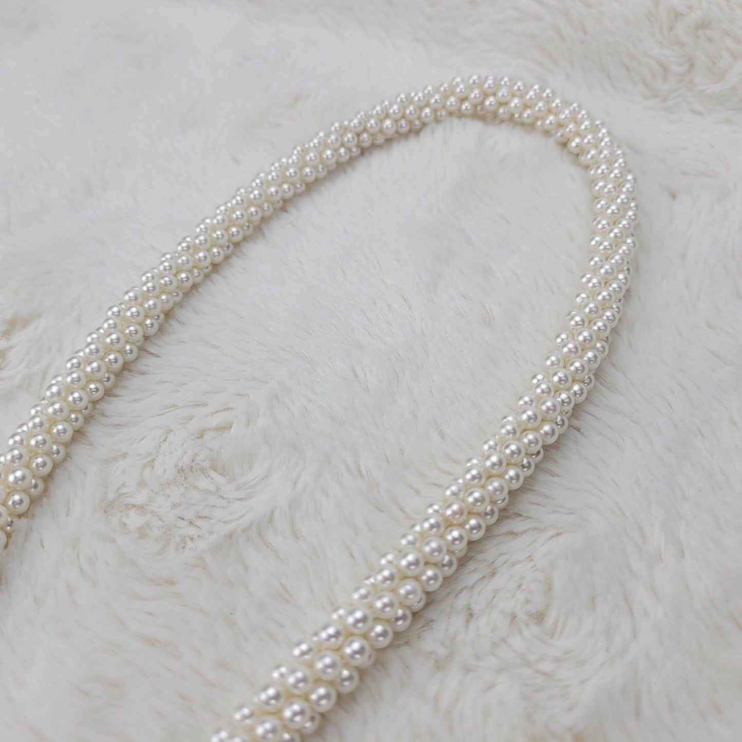 1950's White Beaded Rope Necklace with Dangle Ends