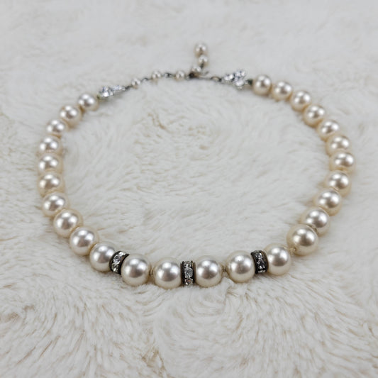 1950's Pearl and Rhinestone Single Strand Necklace