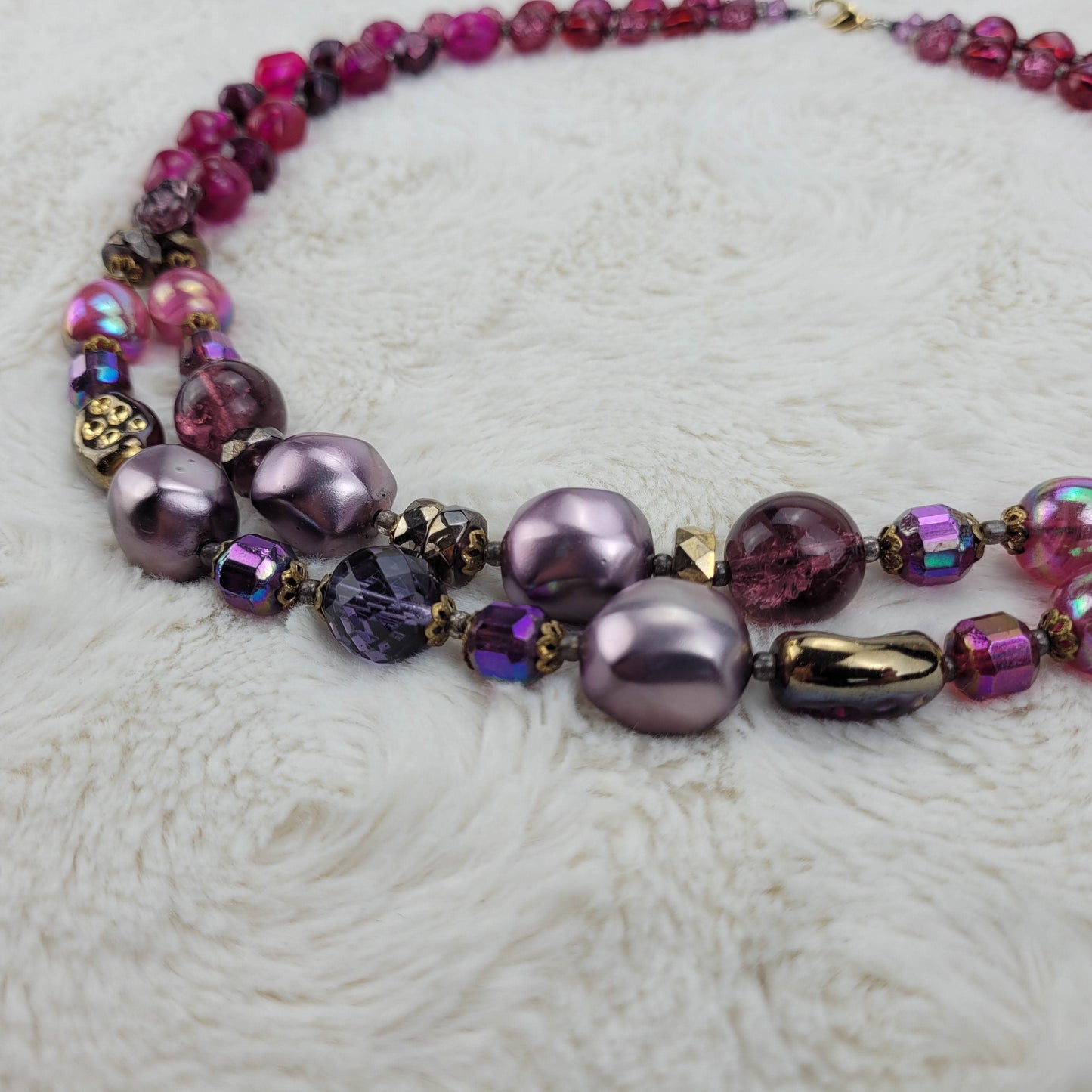 1960's Double Strand Graduating Purple Bead Necklace