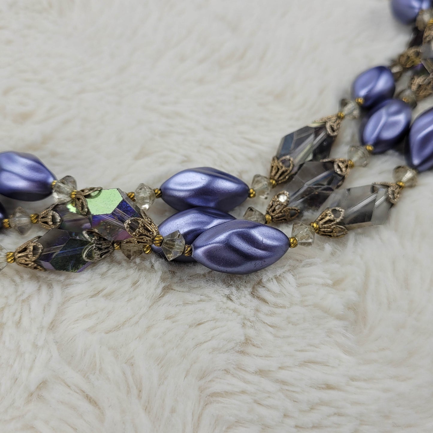 1950's Purple Aurora Borealis Triple Strand Beaded Necklace