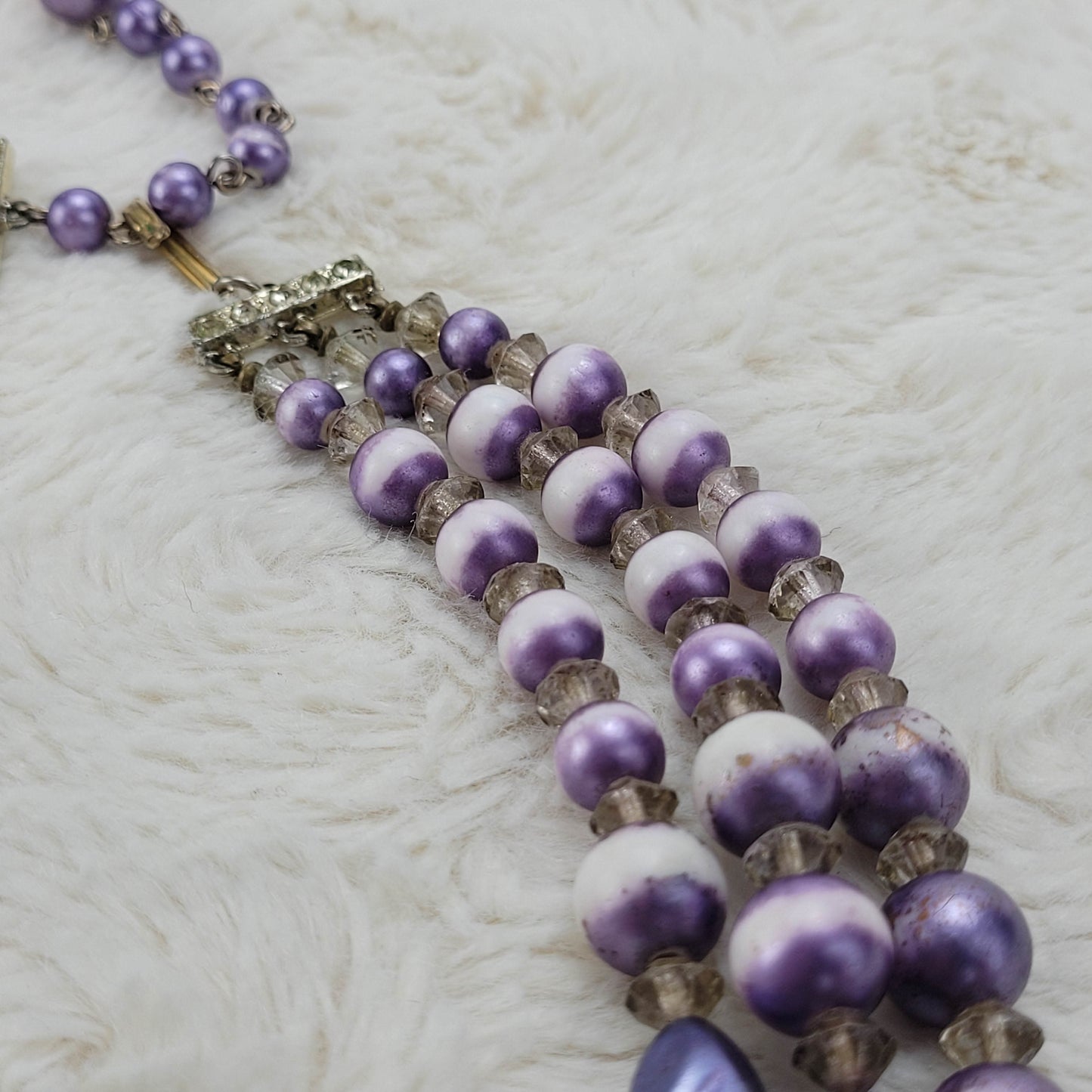 1950's Purple Aurora Borealis Triple Strand Beaded Necklace