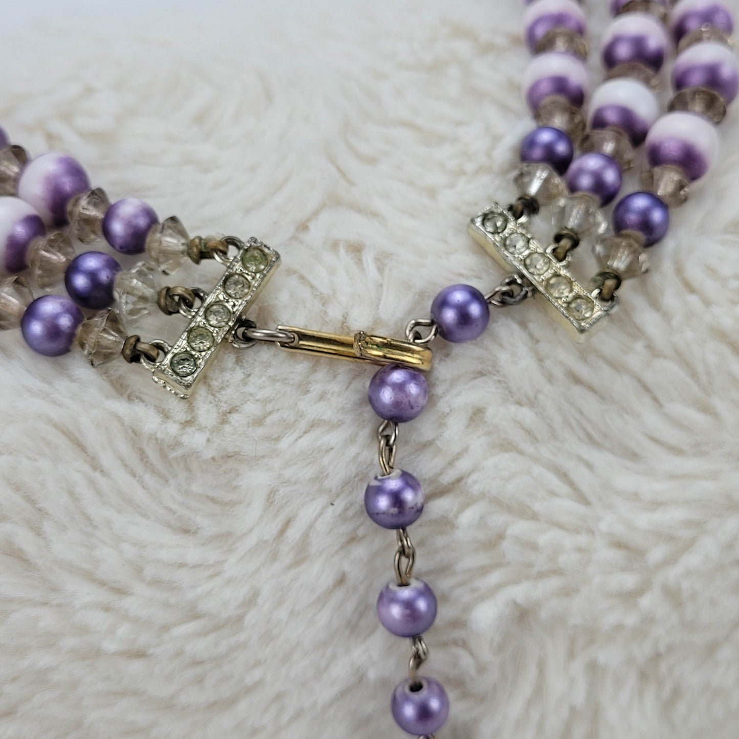 1950's Purple Aurora Borealis Triple Strand Beaded Necklace