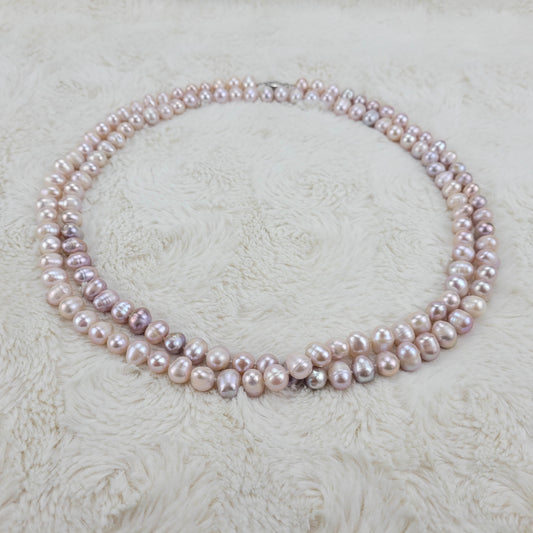 1950's Pink Cultured Pearl Opera Necklace