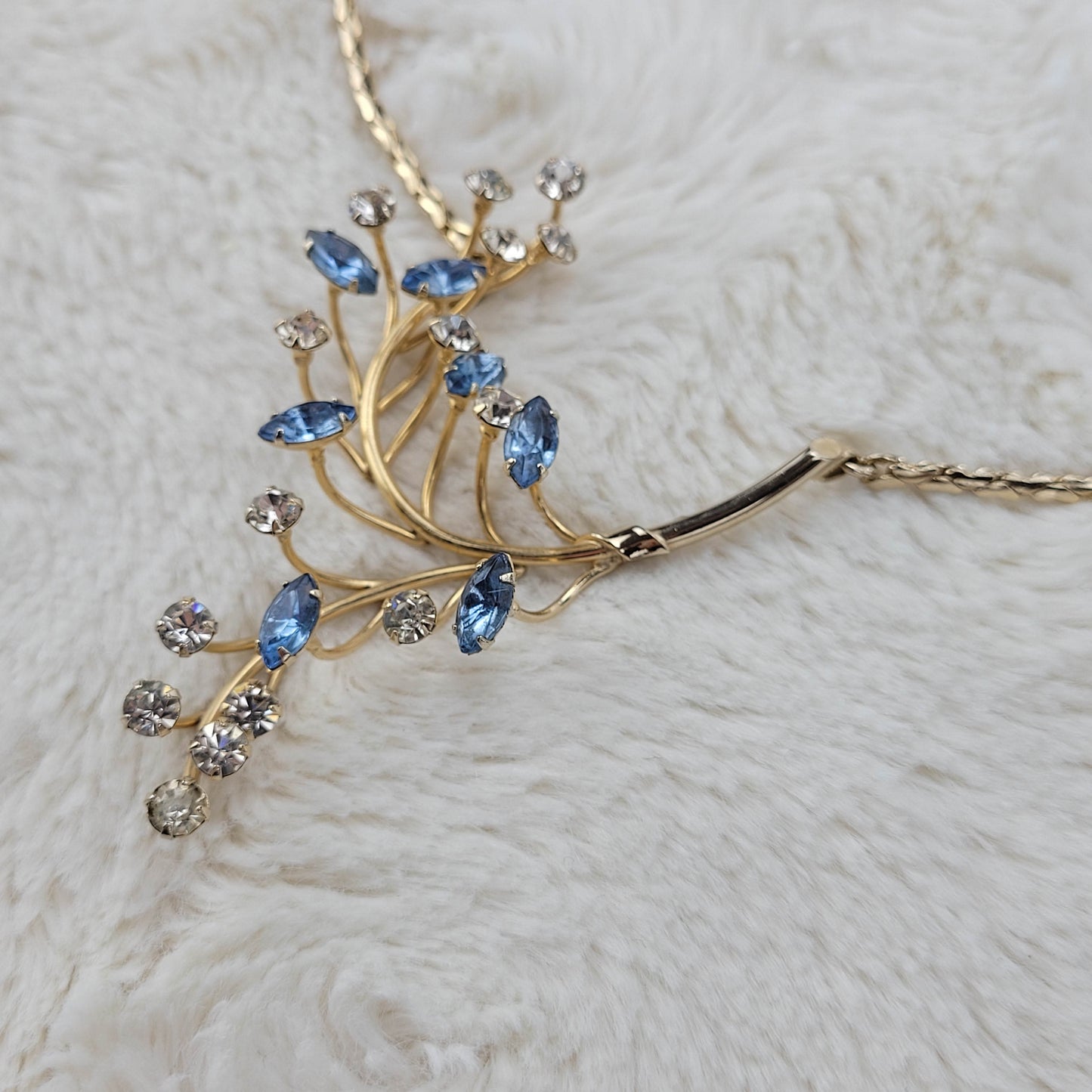 1950's Blue and Clear Rhinestone Spray Necklace