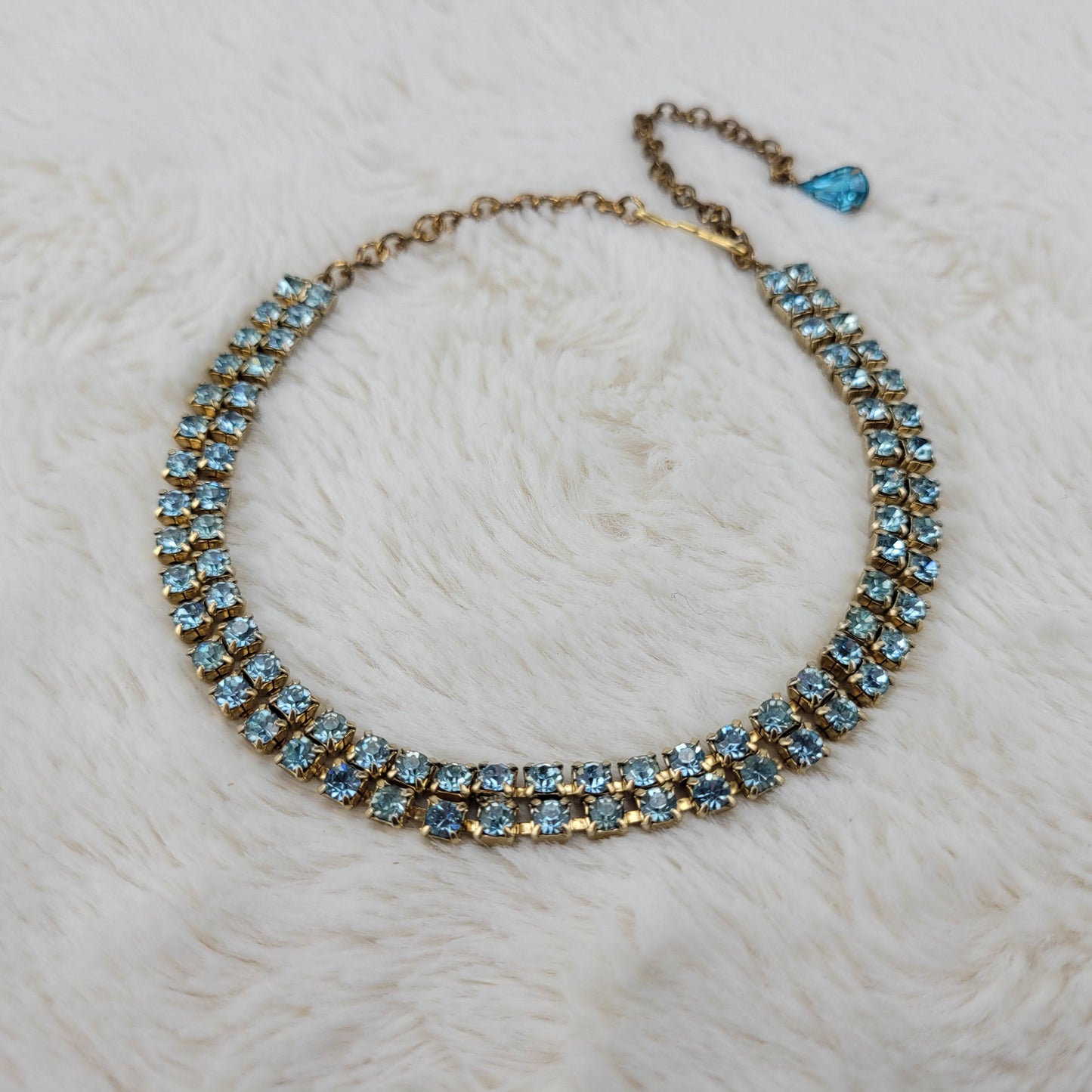 1950's Light Blue Rhinestone Double Row Necklace