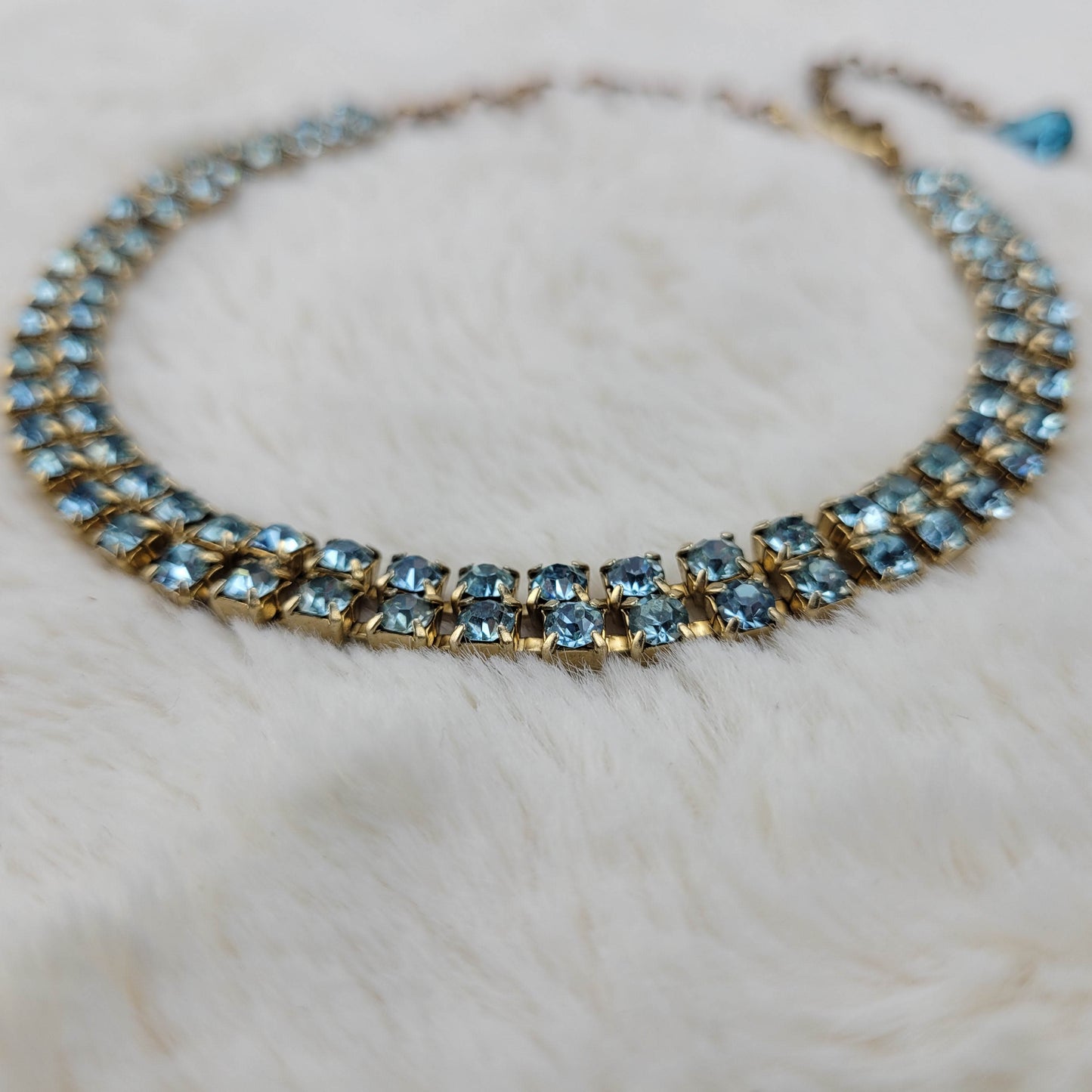 1950's Light Blue Rhinestone Double Row Necklace