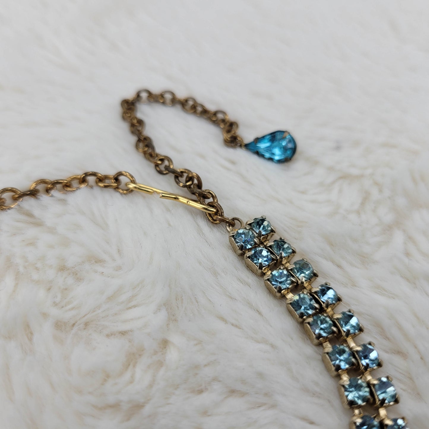 1950's Light Blue Rhinestone Double Row Necklace