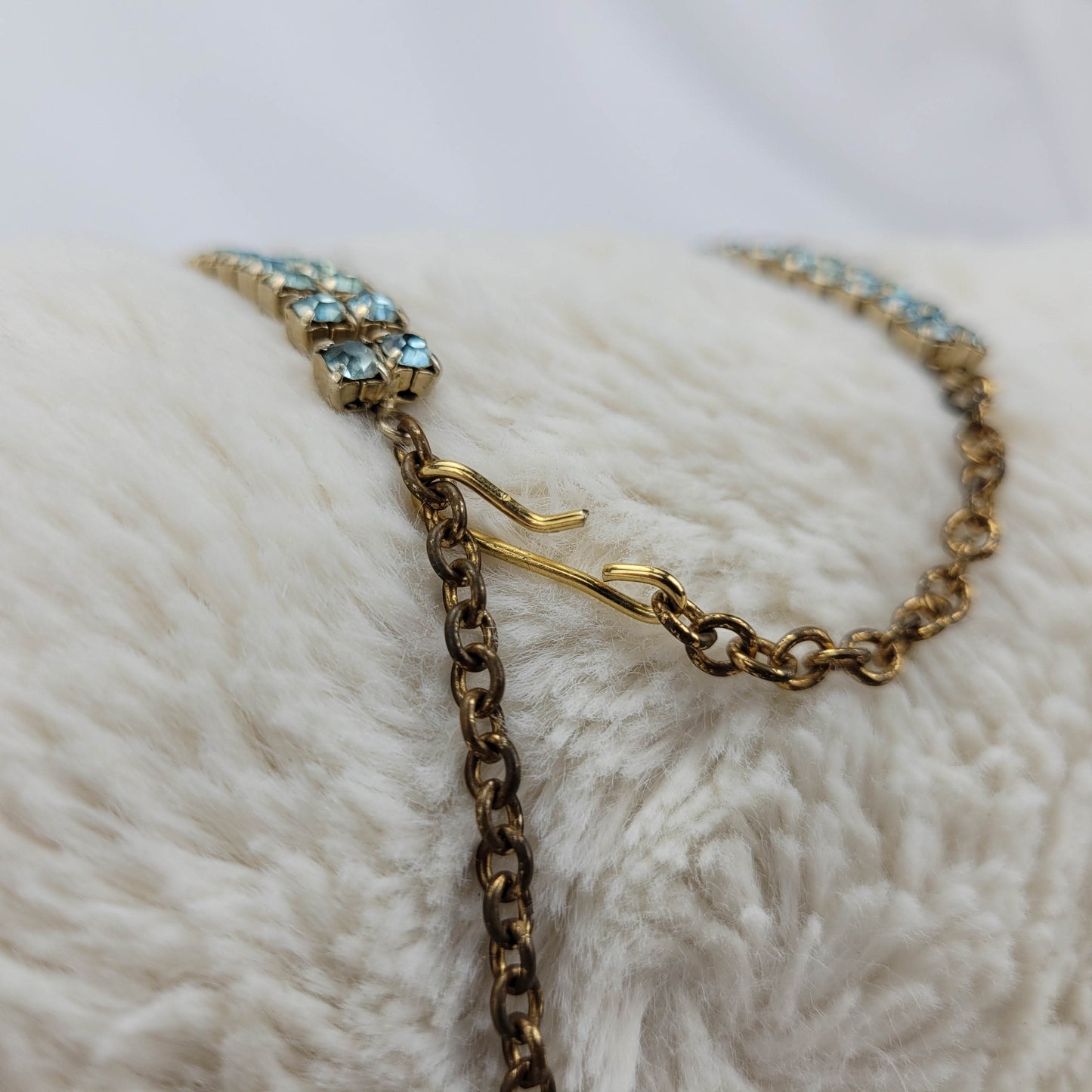 1950's Light Blue Rhinestone Double Row Necklace