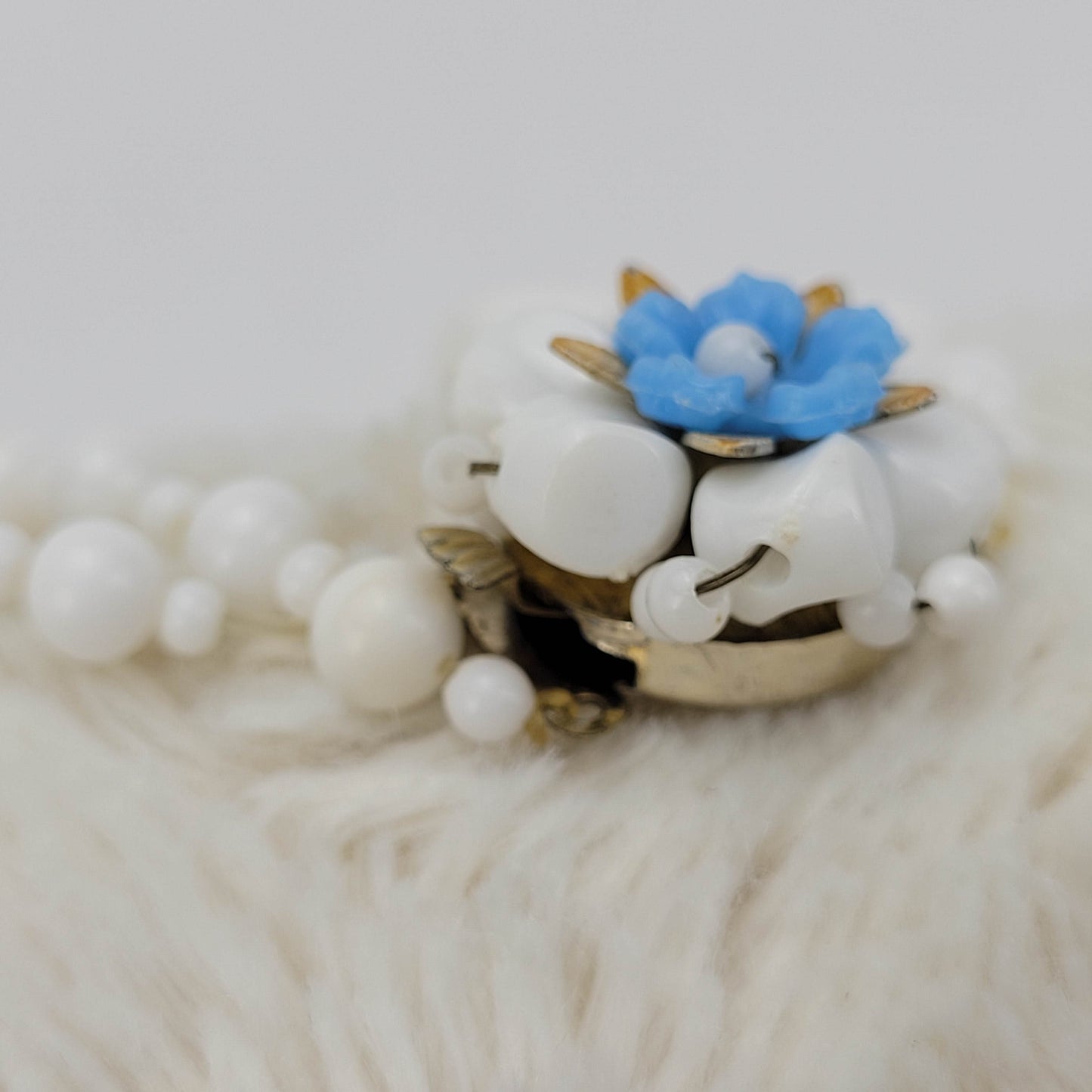 1940's White Bead and Flower Necklace from Hong Kong