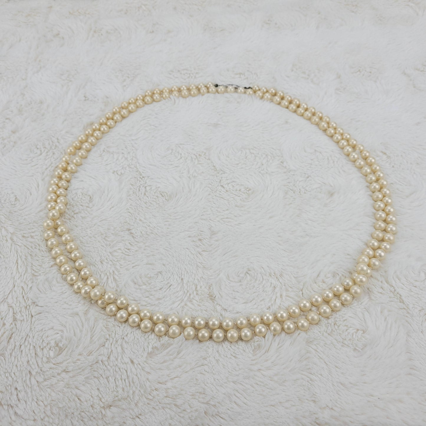 1950's Double Row Pink Cultured Pearl Opera Length Necklace