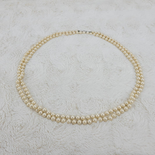 1950's Double Row Pink Cultured Pearl Opera Length Necklace