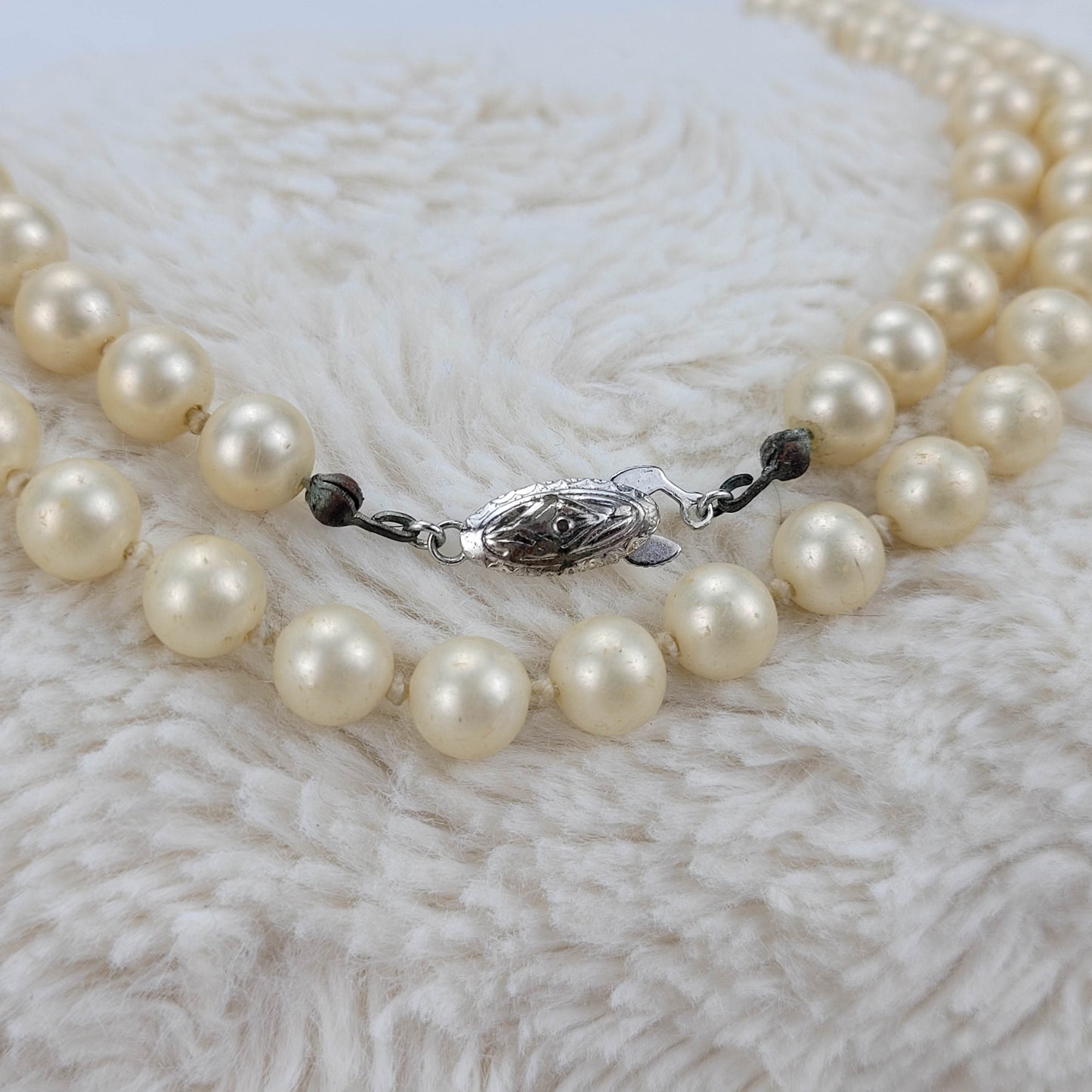 1950's Double Row Pink Cultured Pearl Opera Length Necklace