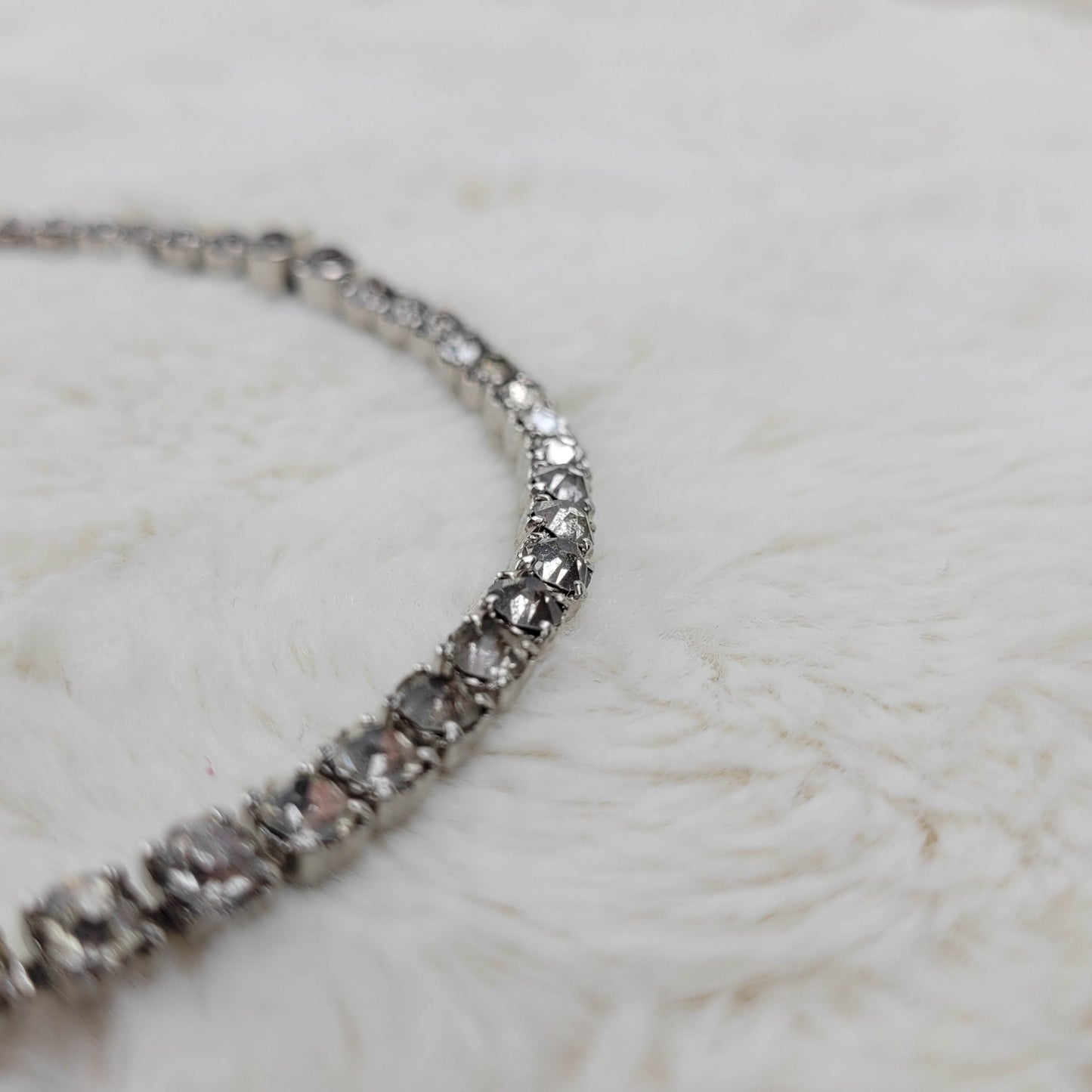 1950's Clear Rhinestone Single Row Necklace with Center Drops